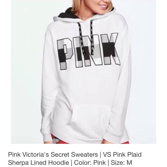 PINK Victoria's Secret Tops - Victoria secret pink Sherpa hood plaid pullover